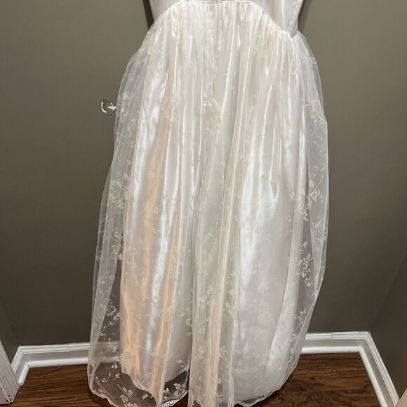 VNTG Gunne Sax Jessica McClintock Wedding Prom Cocktail Satin Floral Lace Dress - Picture 10 of 16